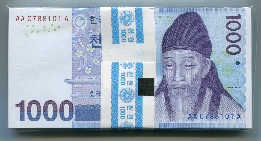 한국은행 다1000원권 다발(3차퇴계이황)AA0788101A 미사용품