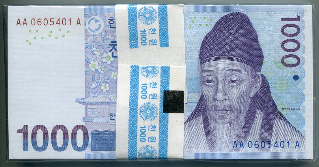 한국은행 다1000원권 다발(3차퇴계이황)AA0605401A 미사용품