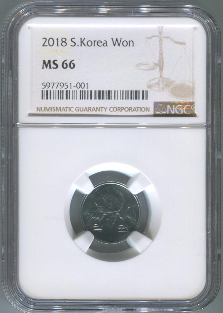 한국은행 1원 주화 2018년(104,000개) NGC MS 66  미사용품