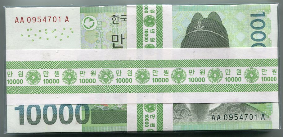한국은행바10000원권(6차)AA0954701A 미사용품제다발