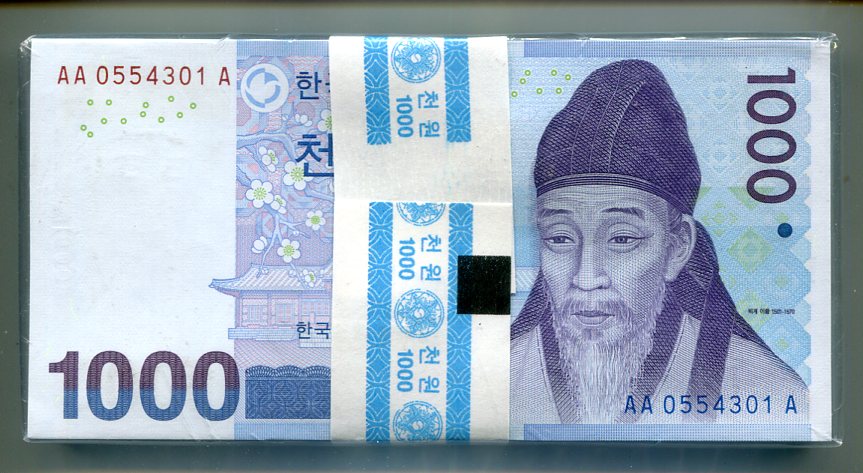 한국은행 다1000원권 다발(3차퇴계이황)AA0834701A)미사용품