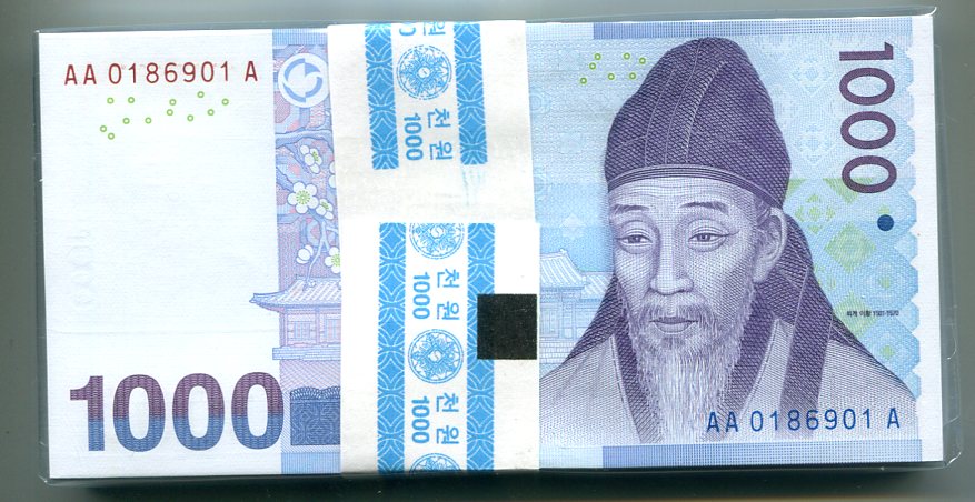 한국은행 다1000원권 다발(3차퇴계이황)AA0186901A 미사용품