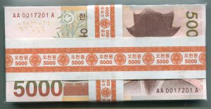 한국은행마5000원권(5차)100매 제다발AA0017201A